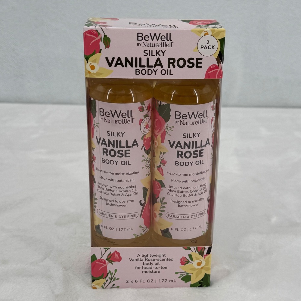 2 Pack BeWell by NatureWell Silky Vanilla Rose Nourishing All Over Body Oil‎ 6oz